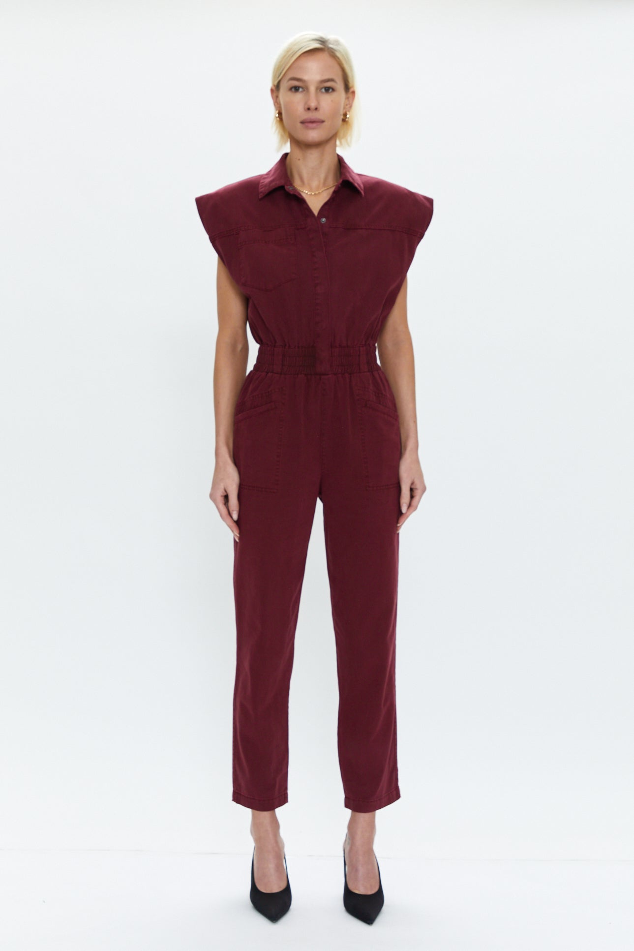 Rosie Smocked Waist Jumpsuit - Bordeaux