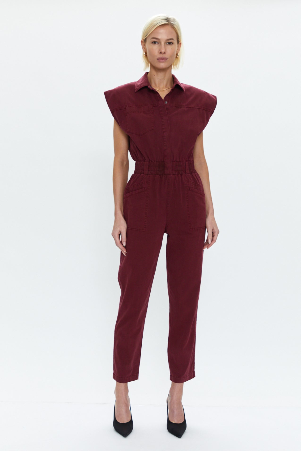Rosie Smocked Waist Jumpsuit - Bordeaux