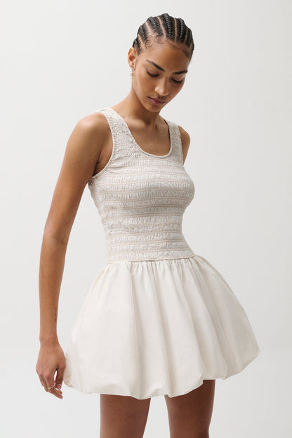 Ilona Bubble Hem Dress - Soft White