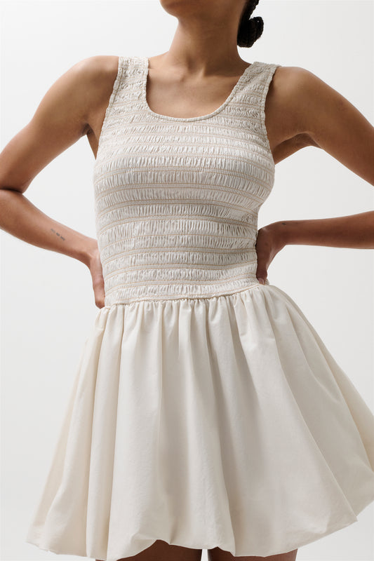 Ilona Bubble Hem Dress - Soft White