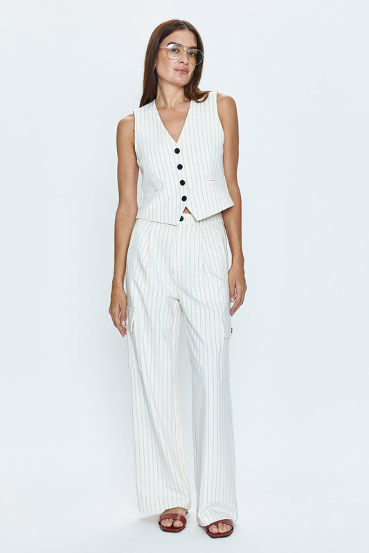 Brynn High Rise Relaxed Trouser - Le Blanc Pinstripe