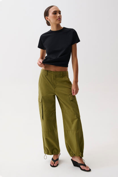 Petra Drawstring Harem Cargo Pant - Deep Moss