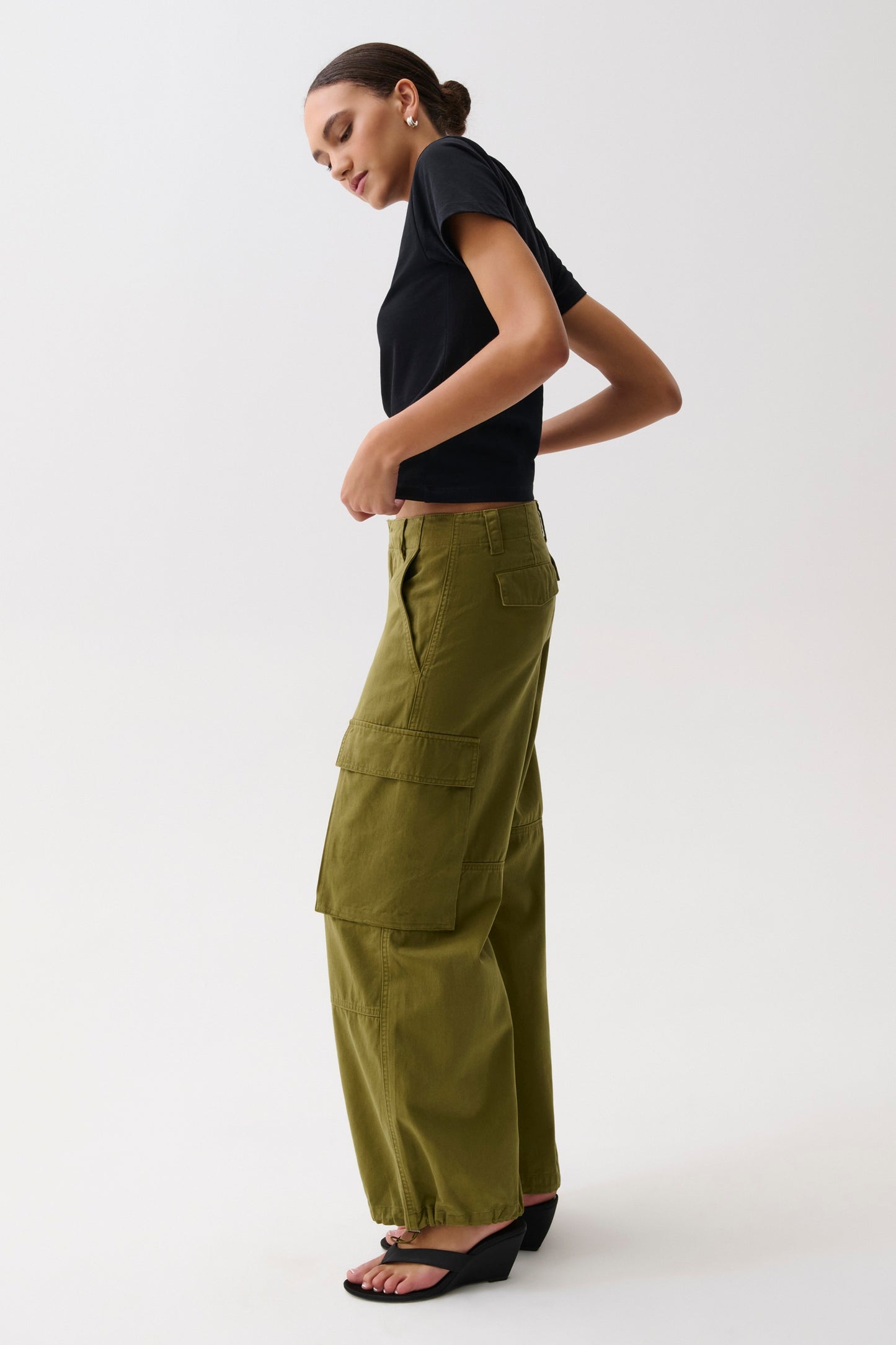 Petra Drawstring Harem Cargo Pant - Deep Moss