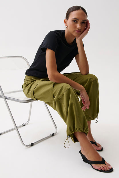 Petra Drawstring Harem Cargo Pant - Deep Moss