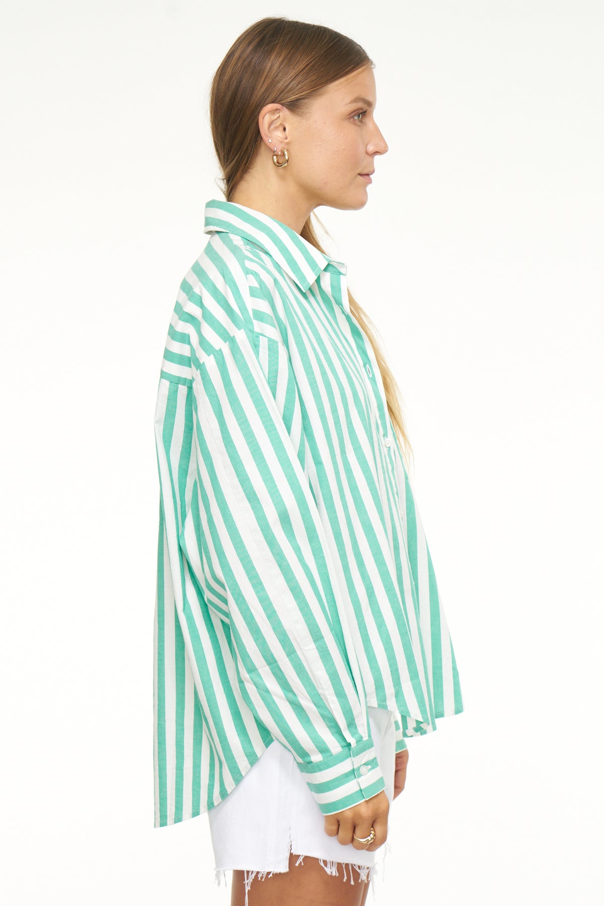 Sloane Oversized Button Down Shirt - Clover Stripe