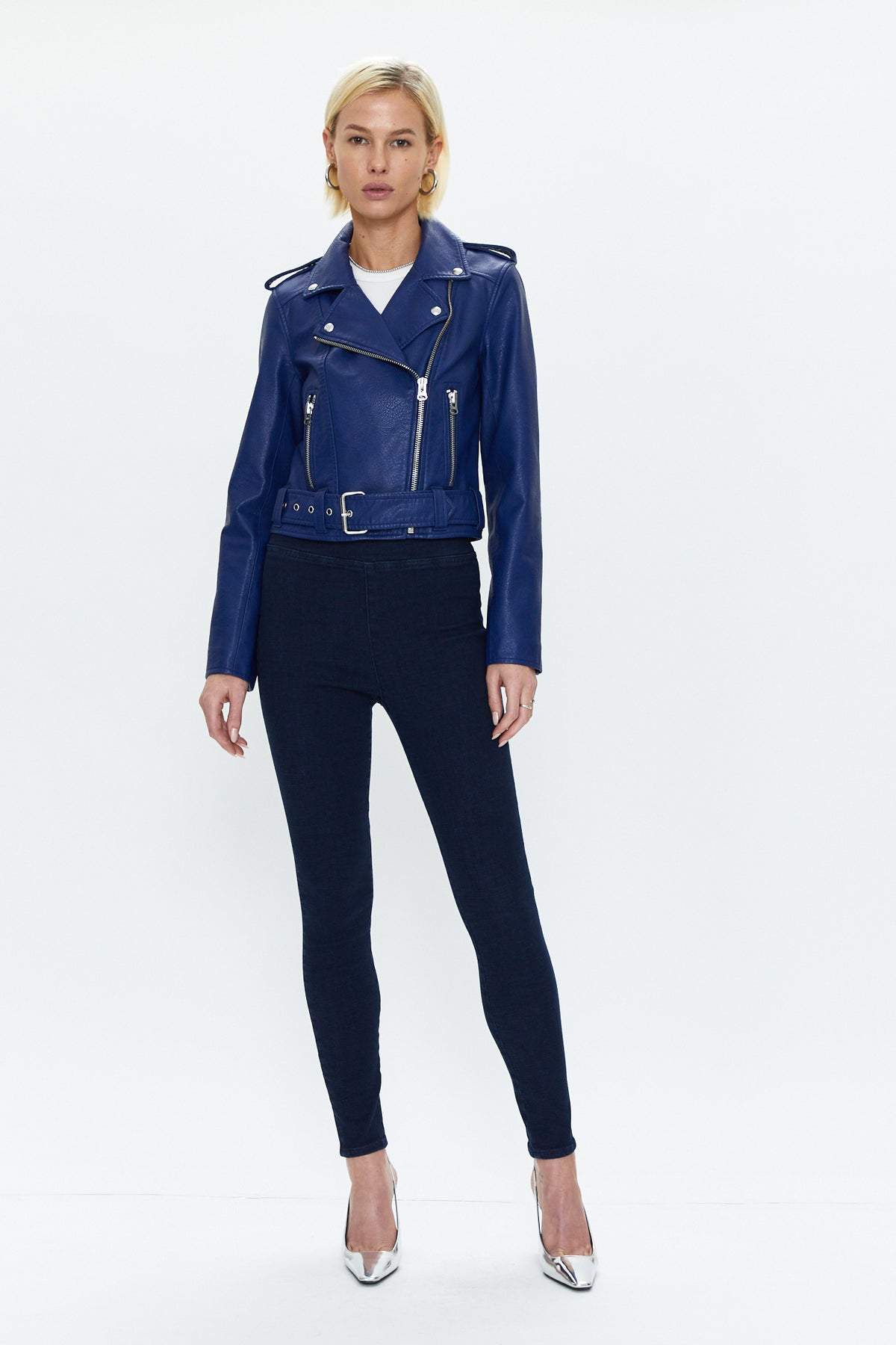 Tracy Cropped Moto Jacket - Electric Blue