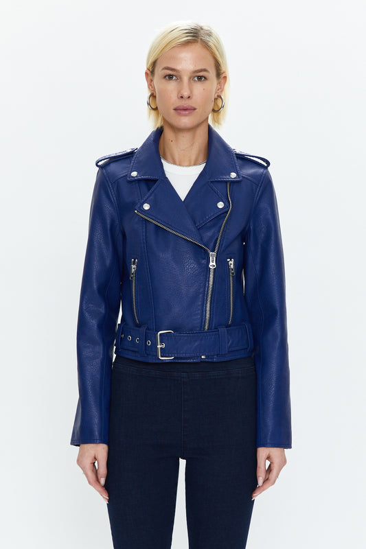 Tracy Cropped Moto Jacket - Electric Blue
