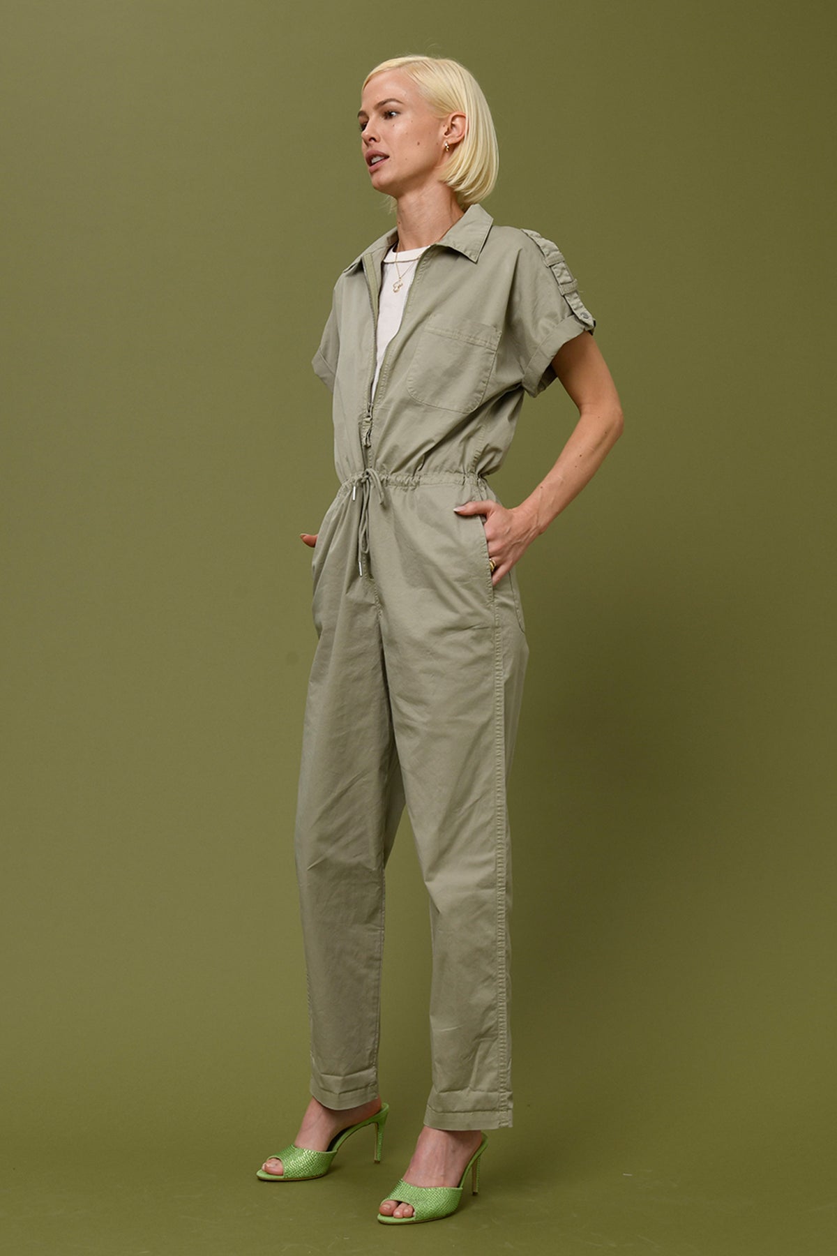 Jordan Short Sleeve Zip Front Jumpsuit - Pistachio