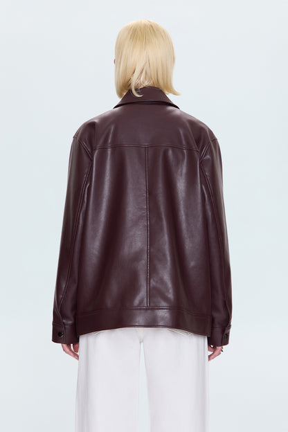 Valerie Faux Leather Bomber Jacket - Cabernet