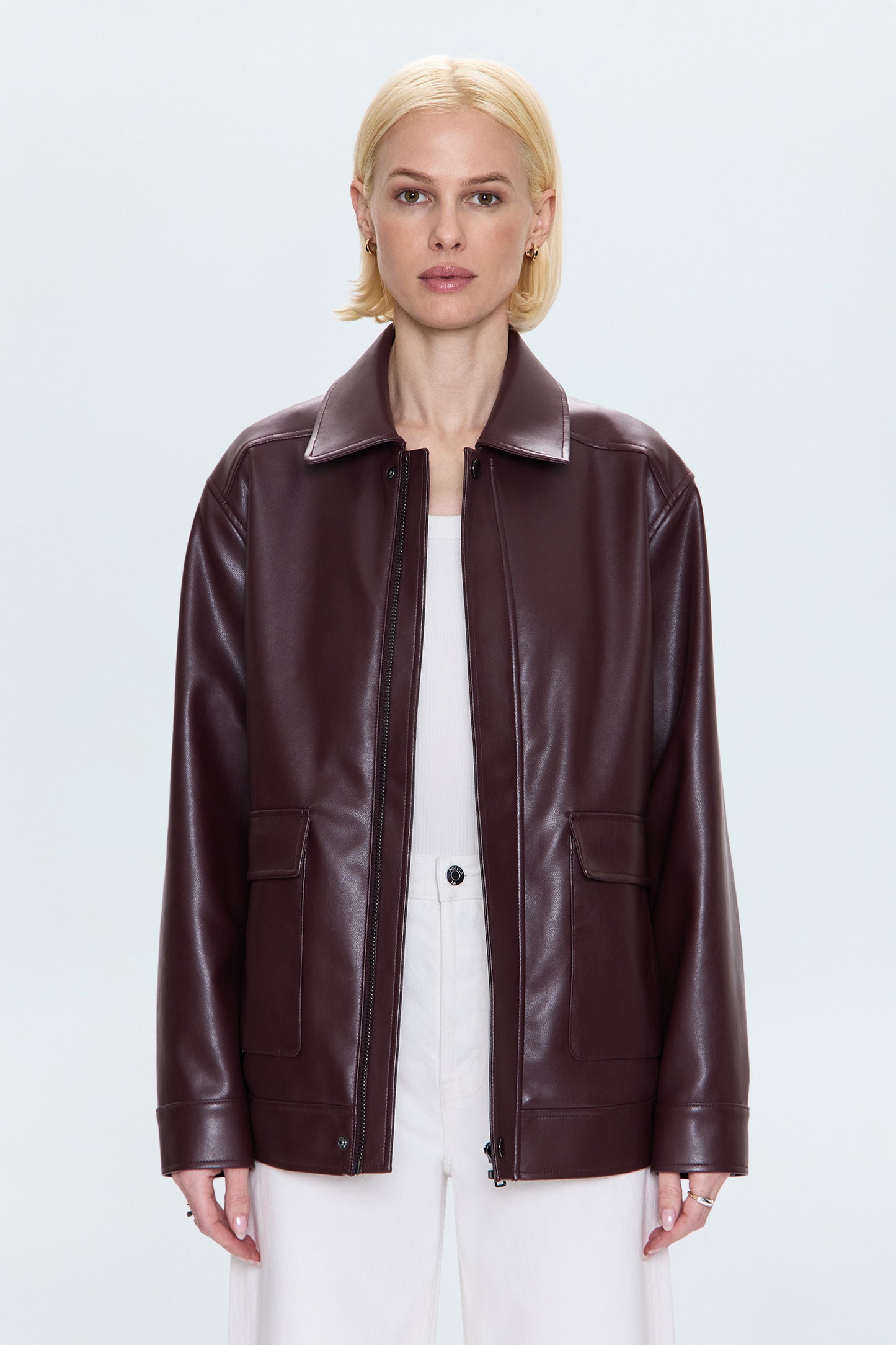 Valerie Faux Leather Bomber Jacket - Cabernet