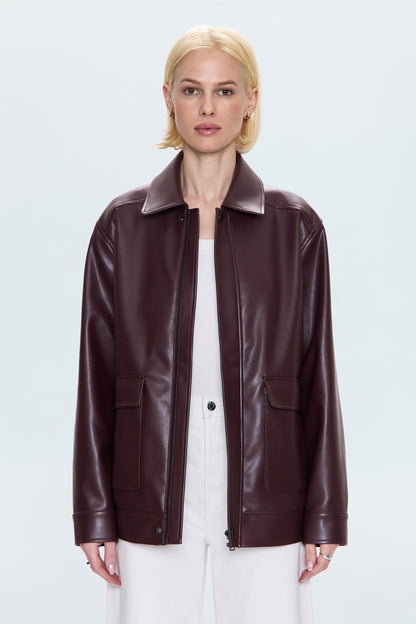 Valerie Faux Leather Bomber Jacket - Cabernet