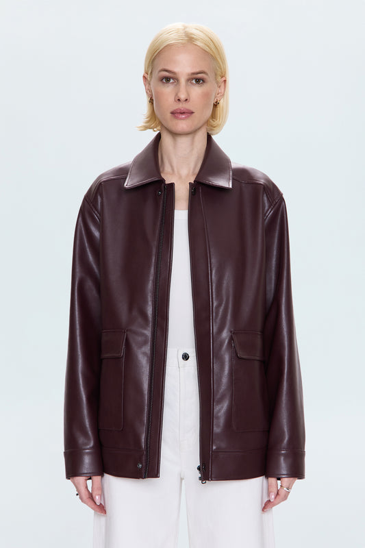 Valerie Faux Leather Bomber Jacket - Cabernet