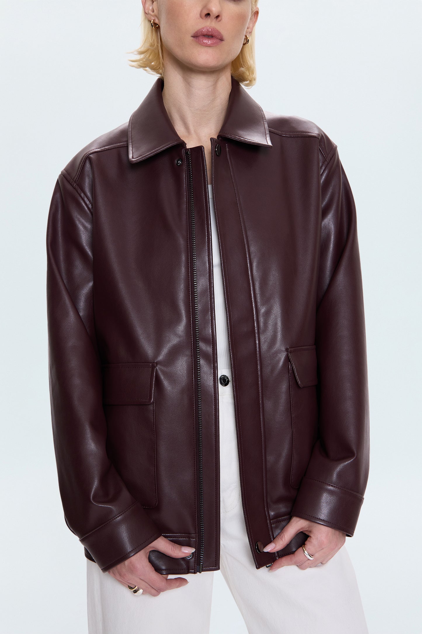 Valerie Faux Leather Bomber Jacket - Cabernet