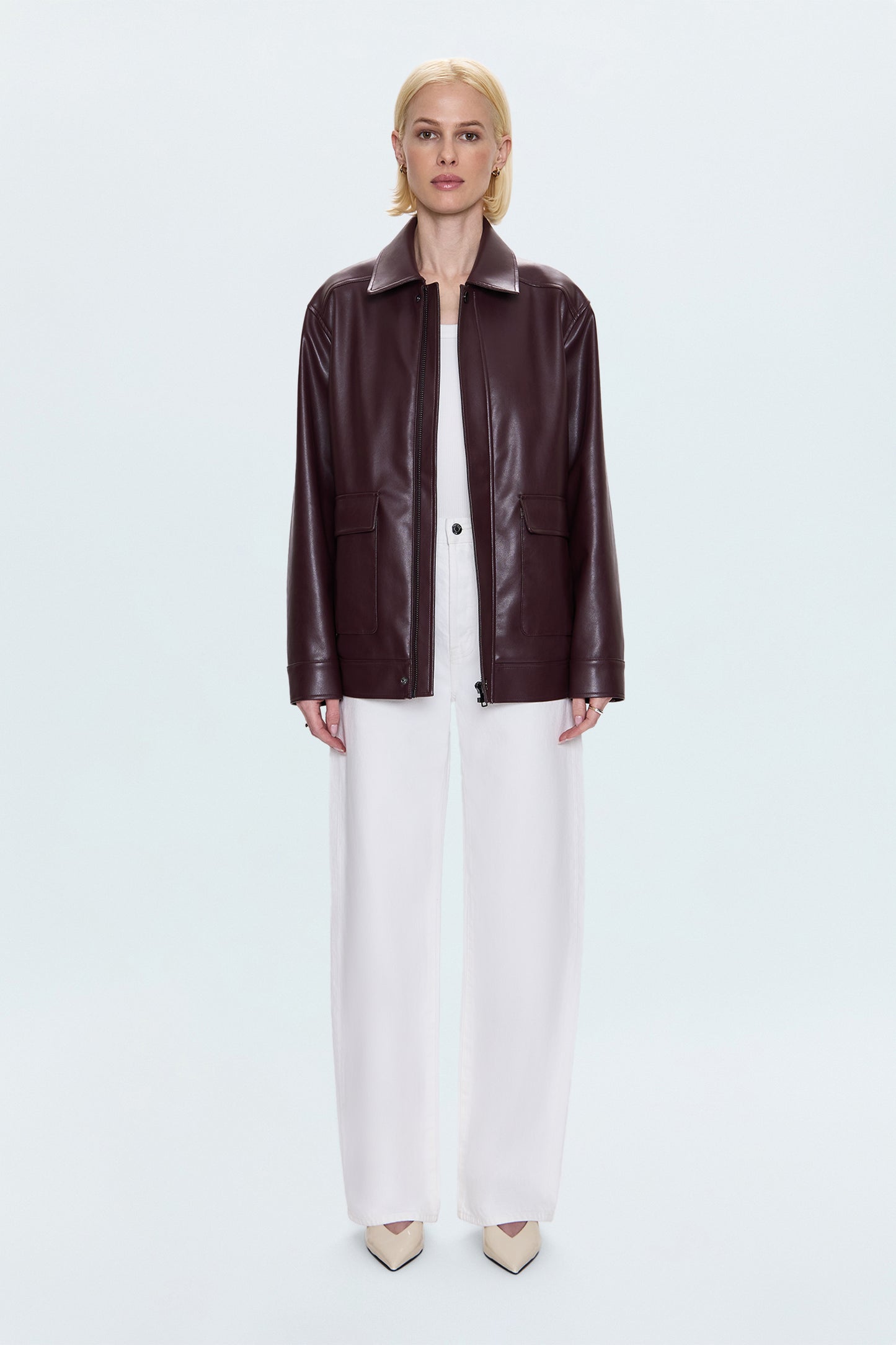 Valerie Faux Leather Bomber Jacket - Cabernet