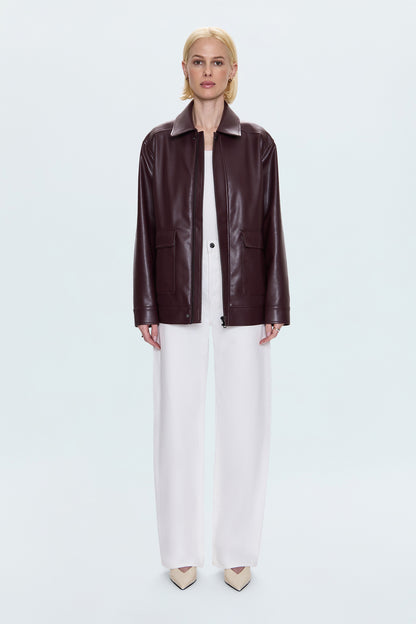 Valerie Faux Leather Bomber Jacket - Cabernet