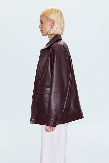 Valerie Faux Leather Bomber Jacket - Cabernet