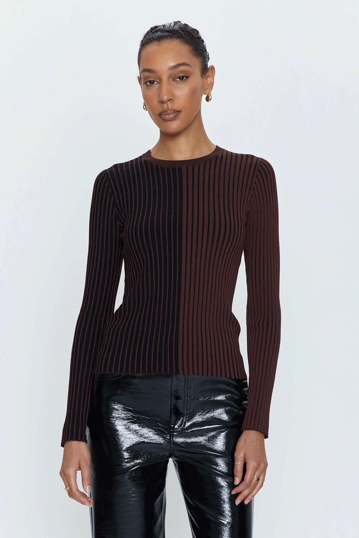 Betsy Variegated Rib Long Sleeve Crewneck - Cocoa Noir