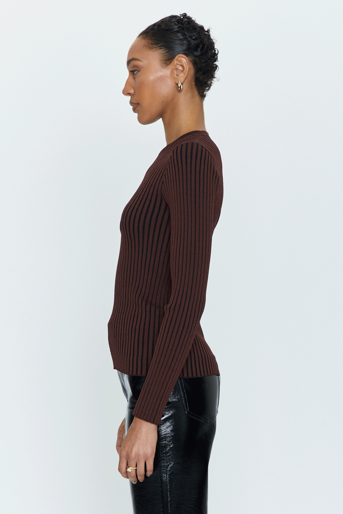 Betsy Variegated Rib Long Sleeve Crewneck - Cocoa Noir