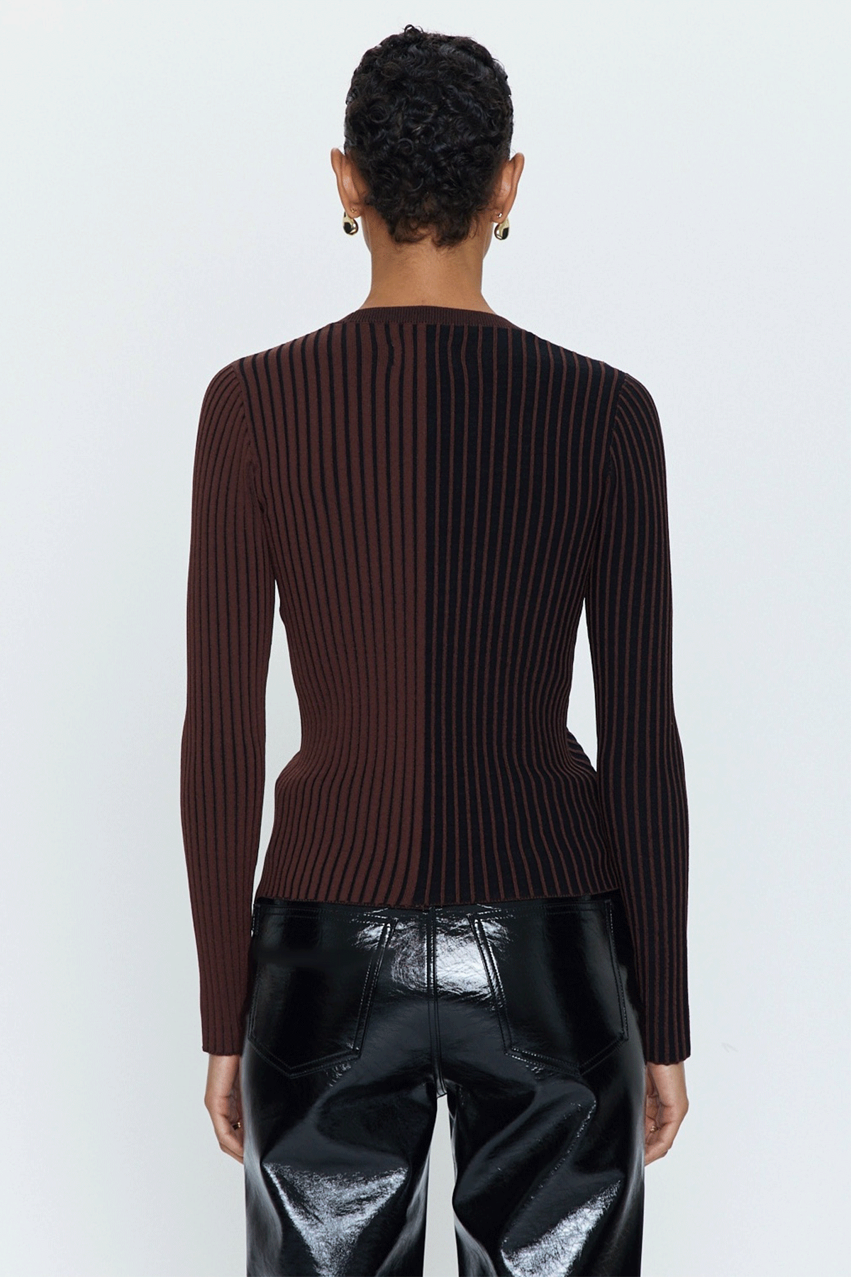 Betsy Variegated Rib Long Sleeve Crewneck - Cocoa Noir