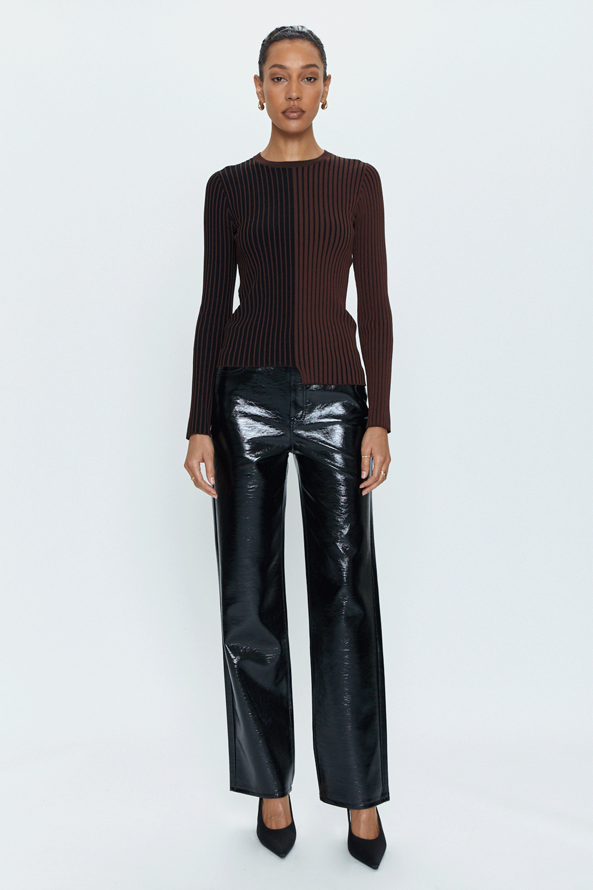 Betsy Variegated Rib Long Sleeve Crewneck - Cocoa Noir