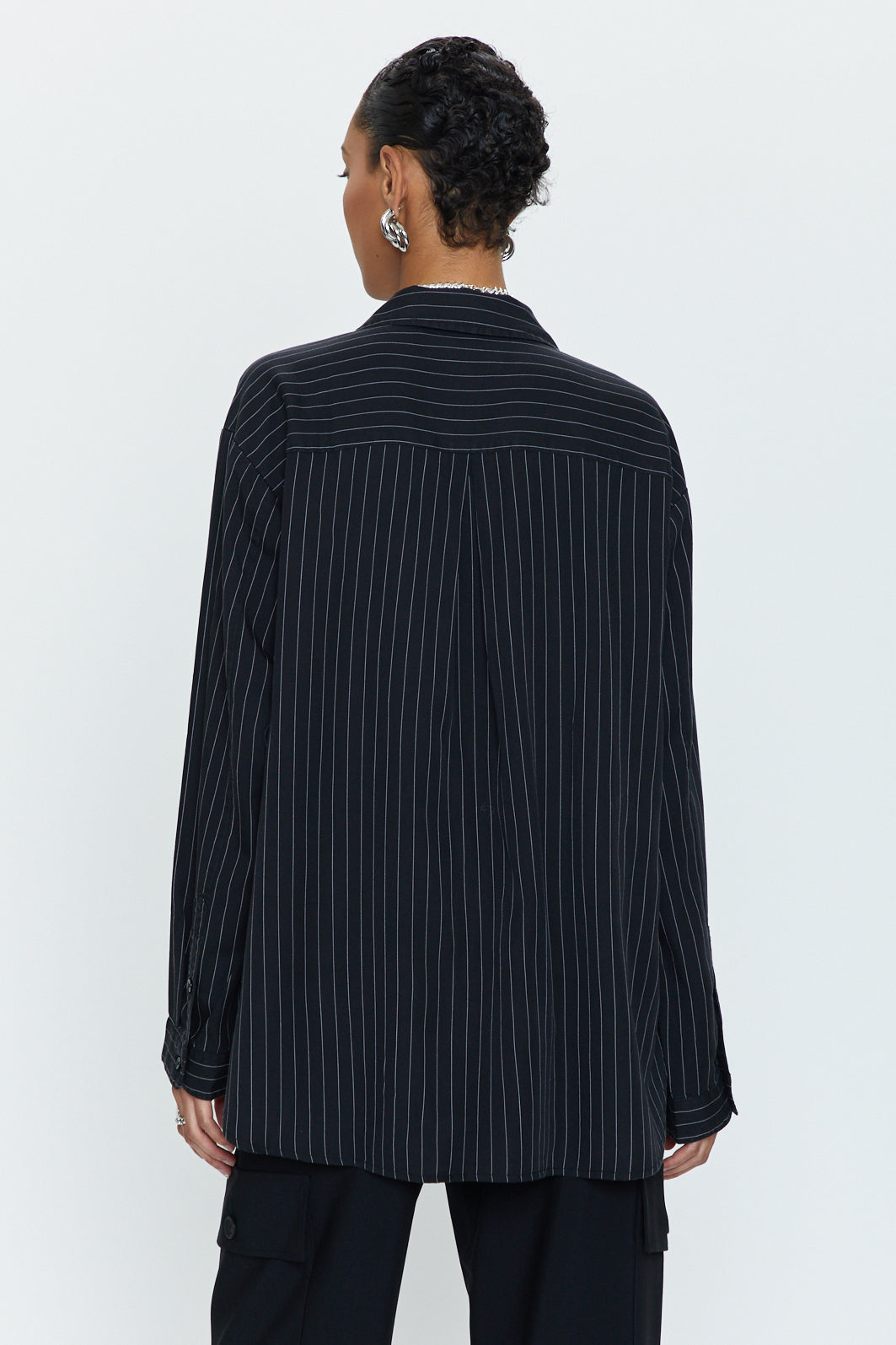 Irene Effortless Button Down Shirt - Black Pinstripe