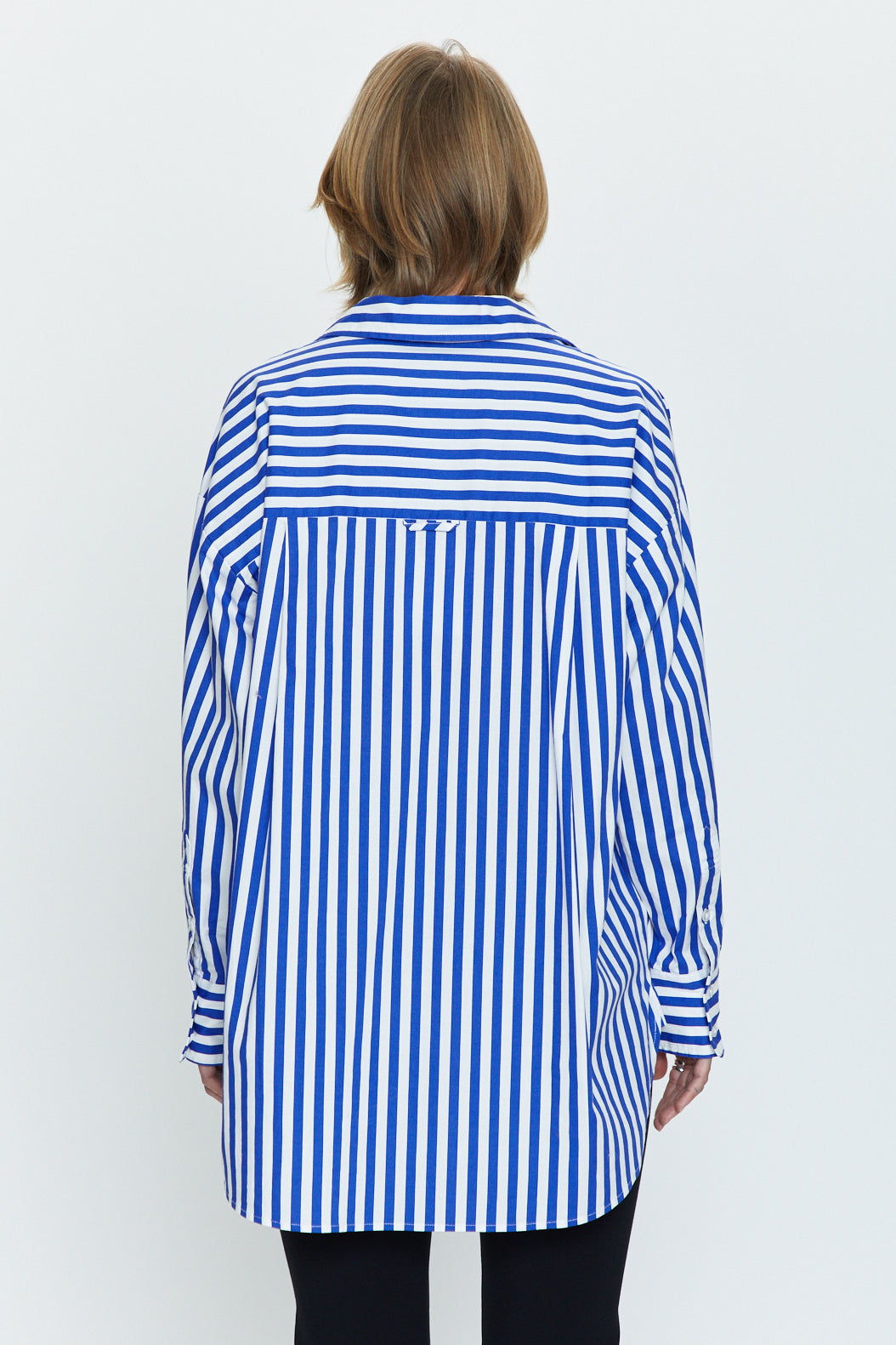 Rena Button Down Tunic Shirt - Cobalt Stripe