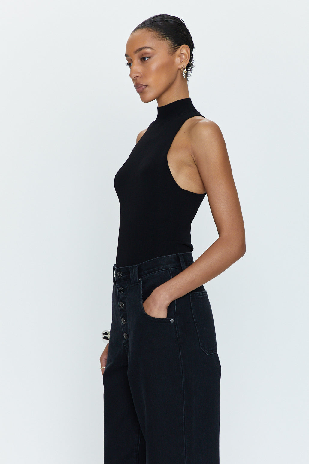 Janessa Mock Neck Bodysuit - Midnight