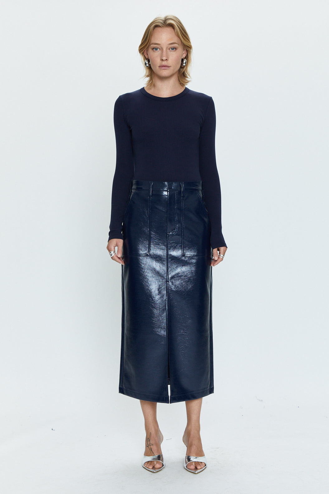 Alice Utility Midi Skirt - Navy Vinyl