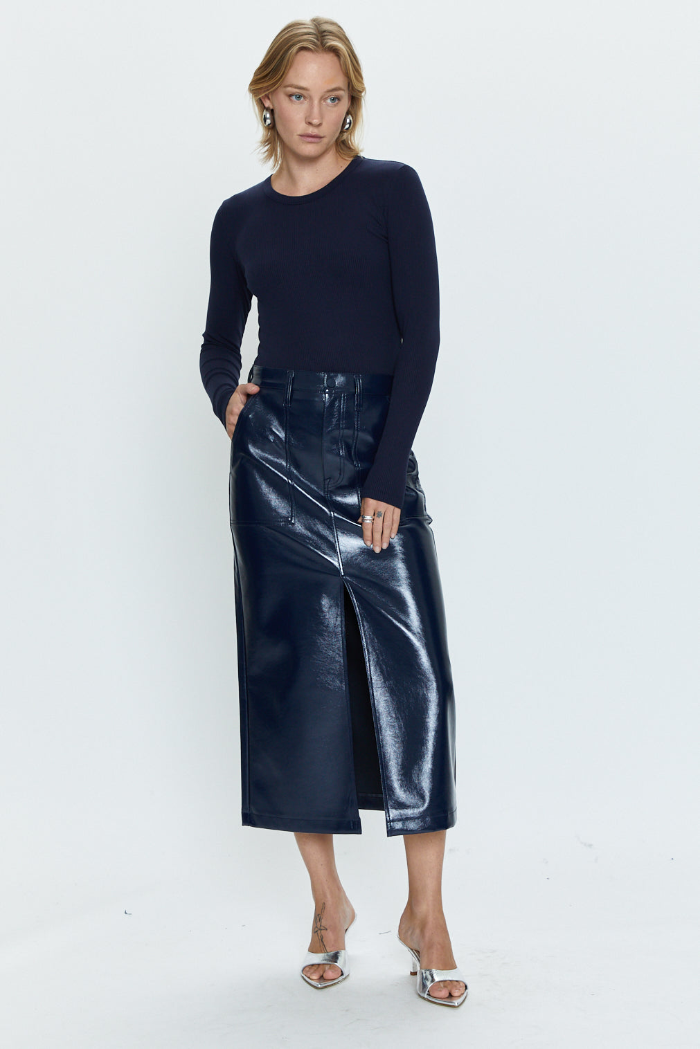 Alice Utility Midi Skirt - Navy Vinyl – Pistola Denim