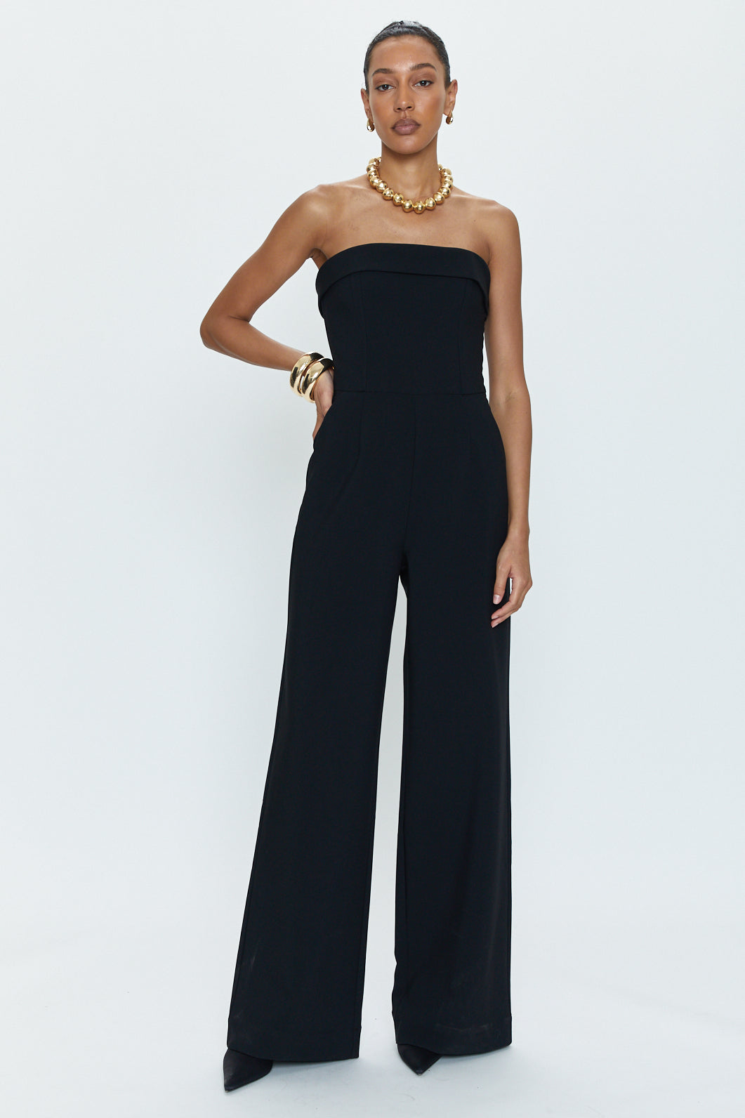 STRAPLESS LONG JUMPSUIT - Black