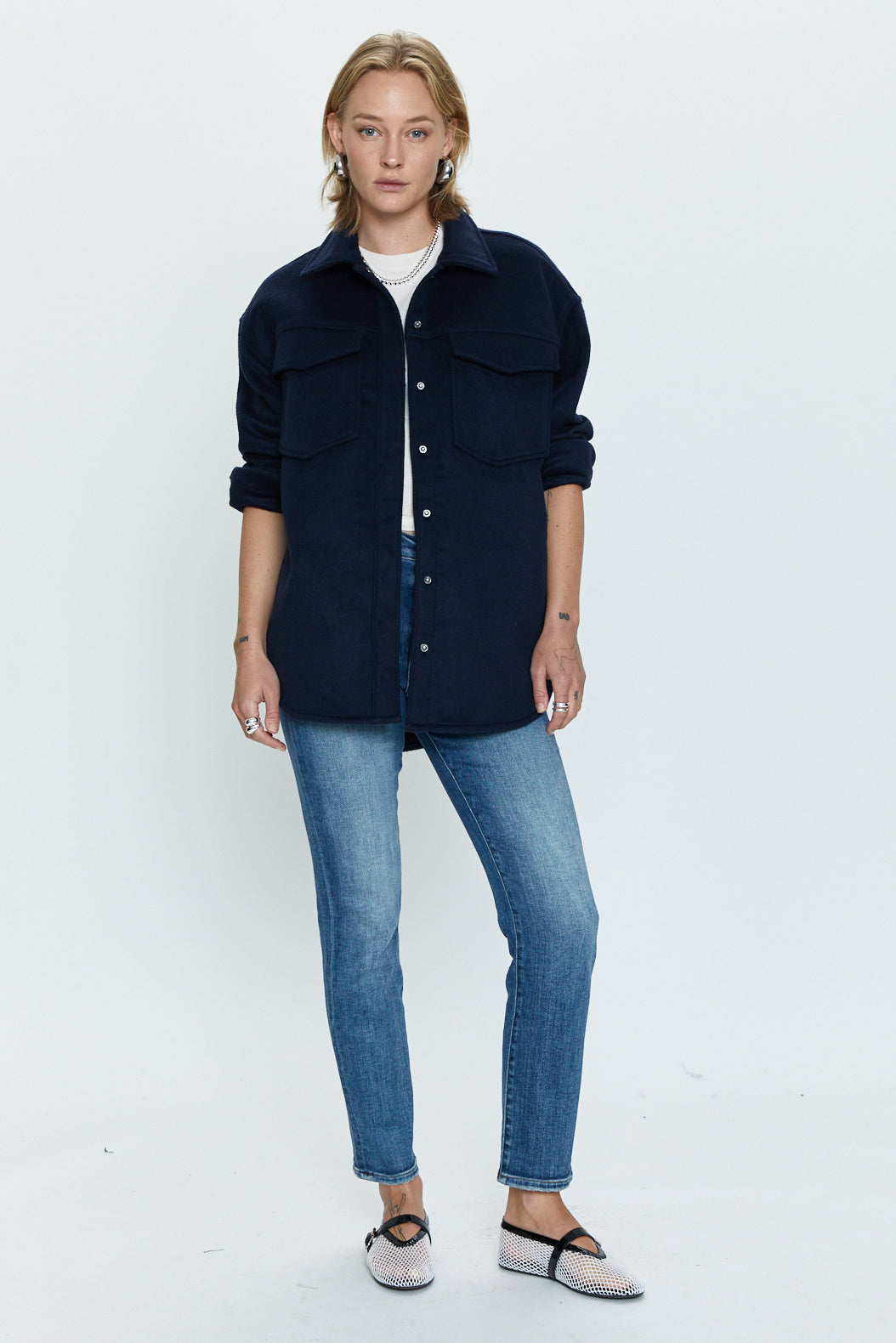 Mandy Oversized Shirt Jacket - Navy Sky