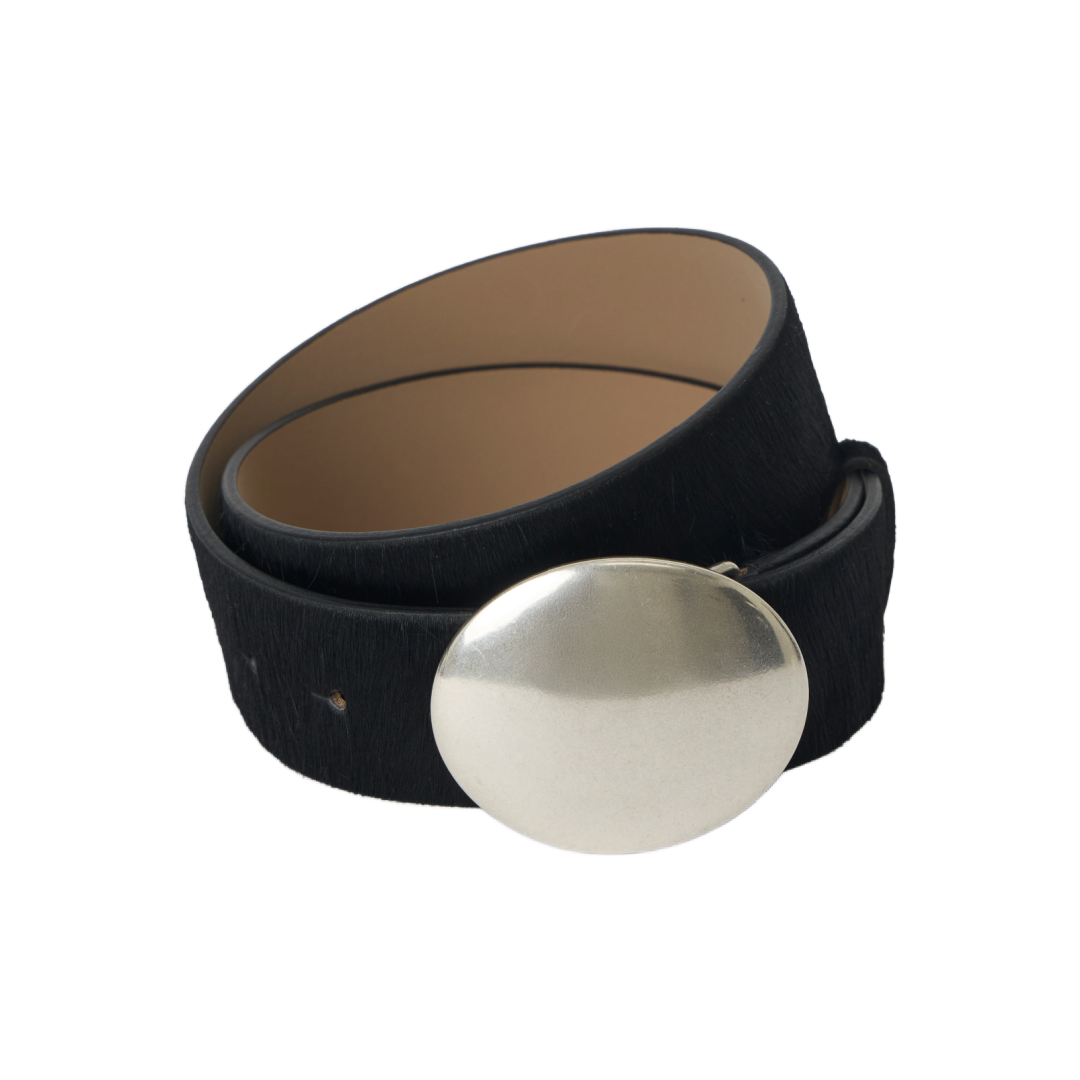 Juna Calf Hair Belt - Black Silver