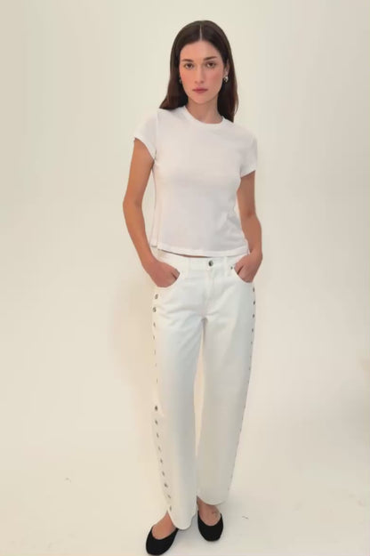 Lexi  Mid Rise Bowed Straight Jean - Vivid White