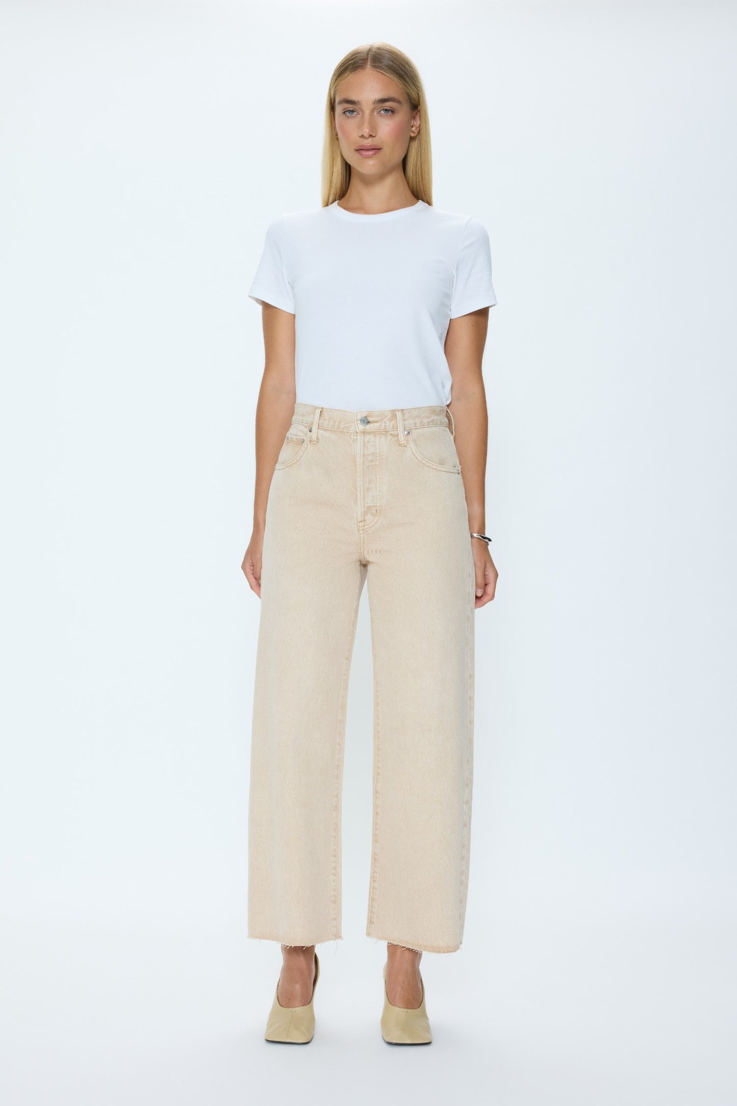 Tate Crop High Rise Bowed Wide Leg Jean - Dune