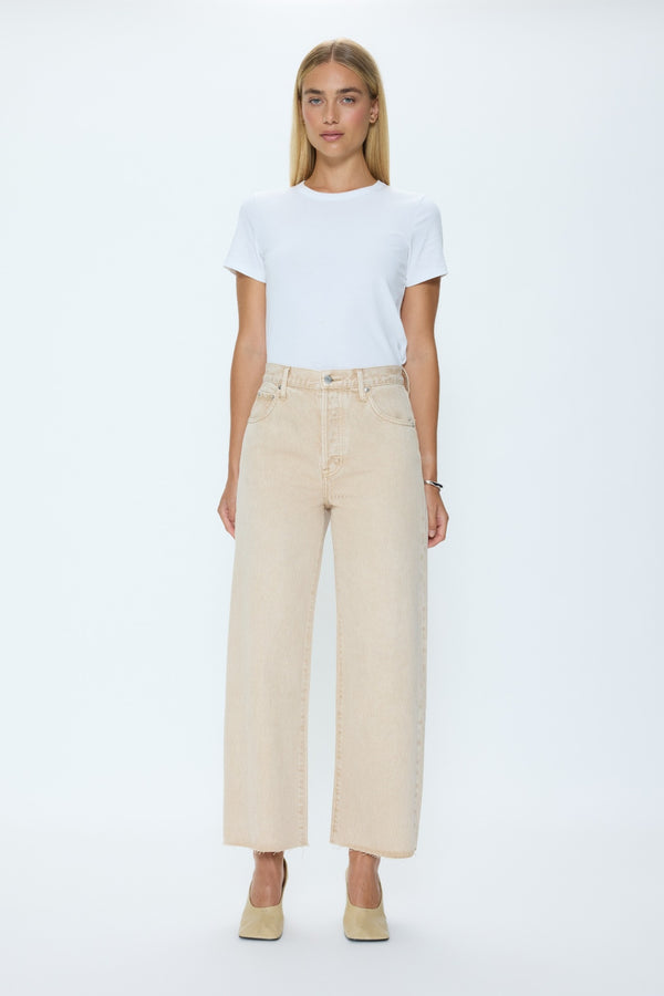 Tate Crop High Rise Bowed Wide Leg Jean - Dune
