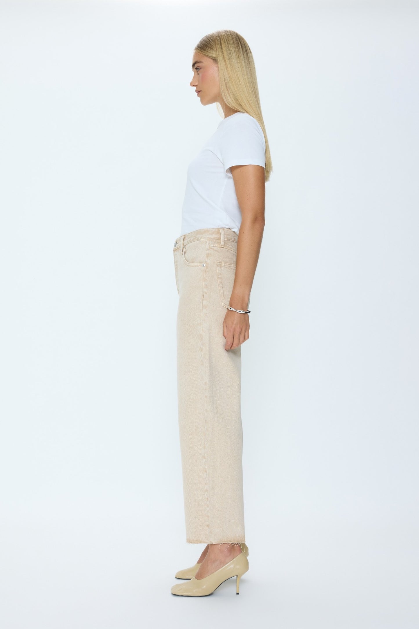 Tate Crop High Rise Bowed Wide Leg Jean - Dune