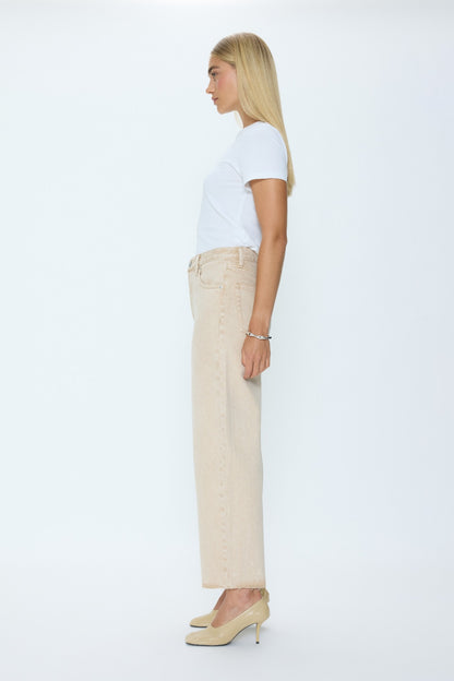 Tate Crop High Rise Bowed Wide Leg Jean - Dune
