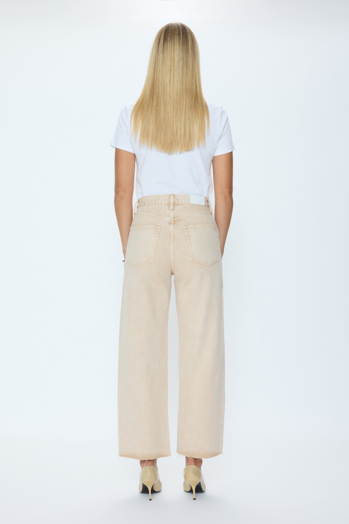 Tate Crop High Rise Bowed Wide Leg Jean - Dune