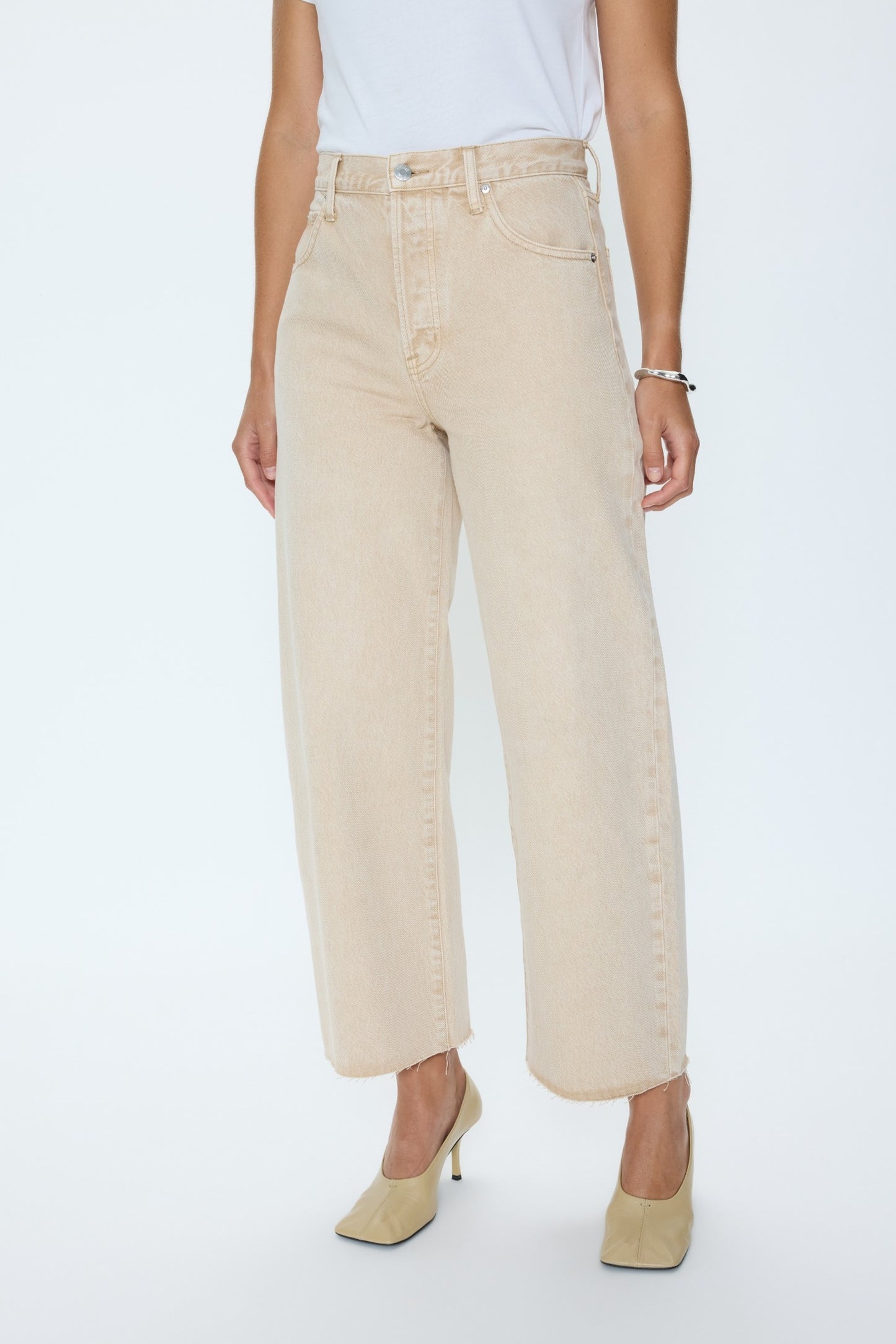 Tate Crop High Rise Bowed Wide Leg Jean - Dune
