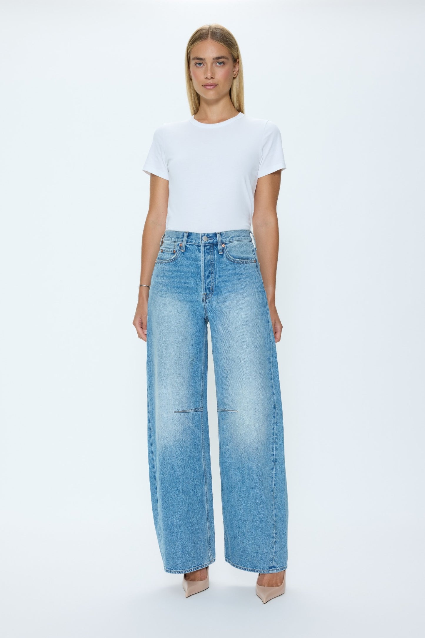Pistola Sydney High Rise Bowed Wide - Hazy high rise jeans