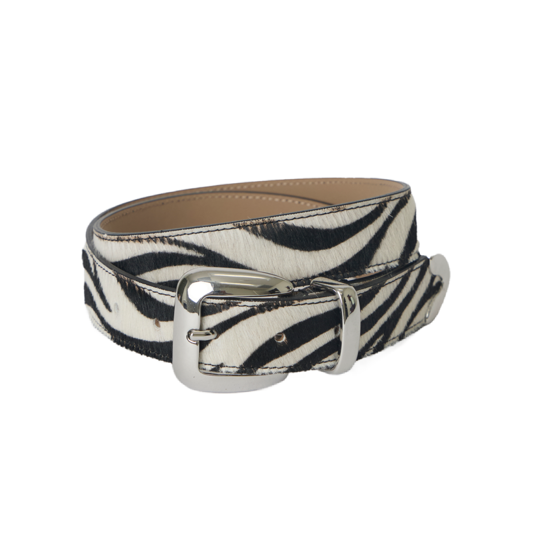 Esti Calf Hair Belt - Zebra Silver