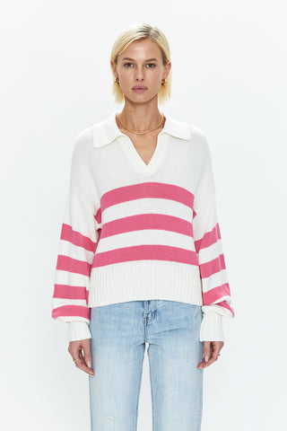 Arlo Polo Sweater - Flamingo White Stripe