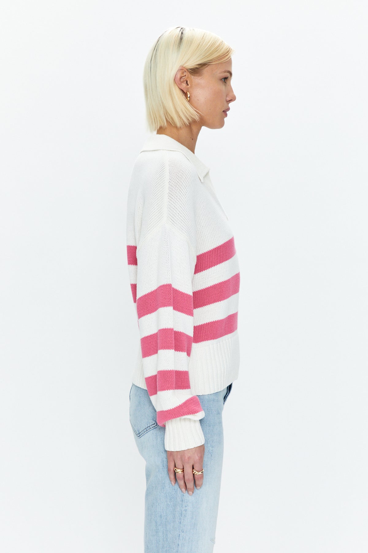 Arlo Polo Sweater - Flamingo White Stripe