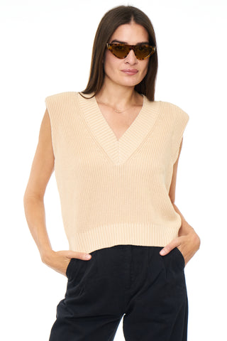 Bella Sleeveless Shoulder Pad Sweater Vest - Agave