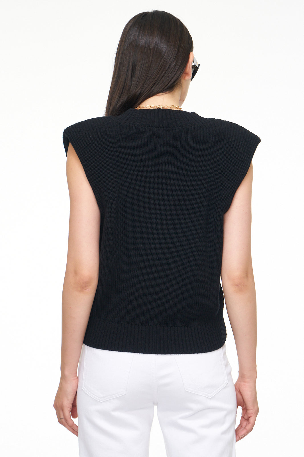 Bella Sleeveless Shoulder Pad Sweater Vest - Midnight