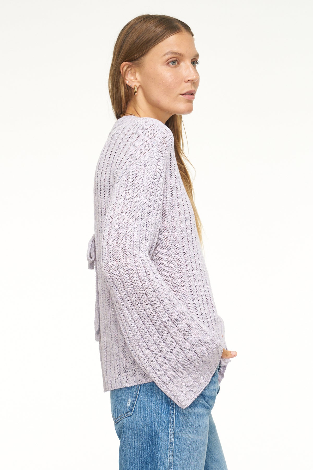 Britt Open Back Bell Sleeve Sweater - Iris