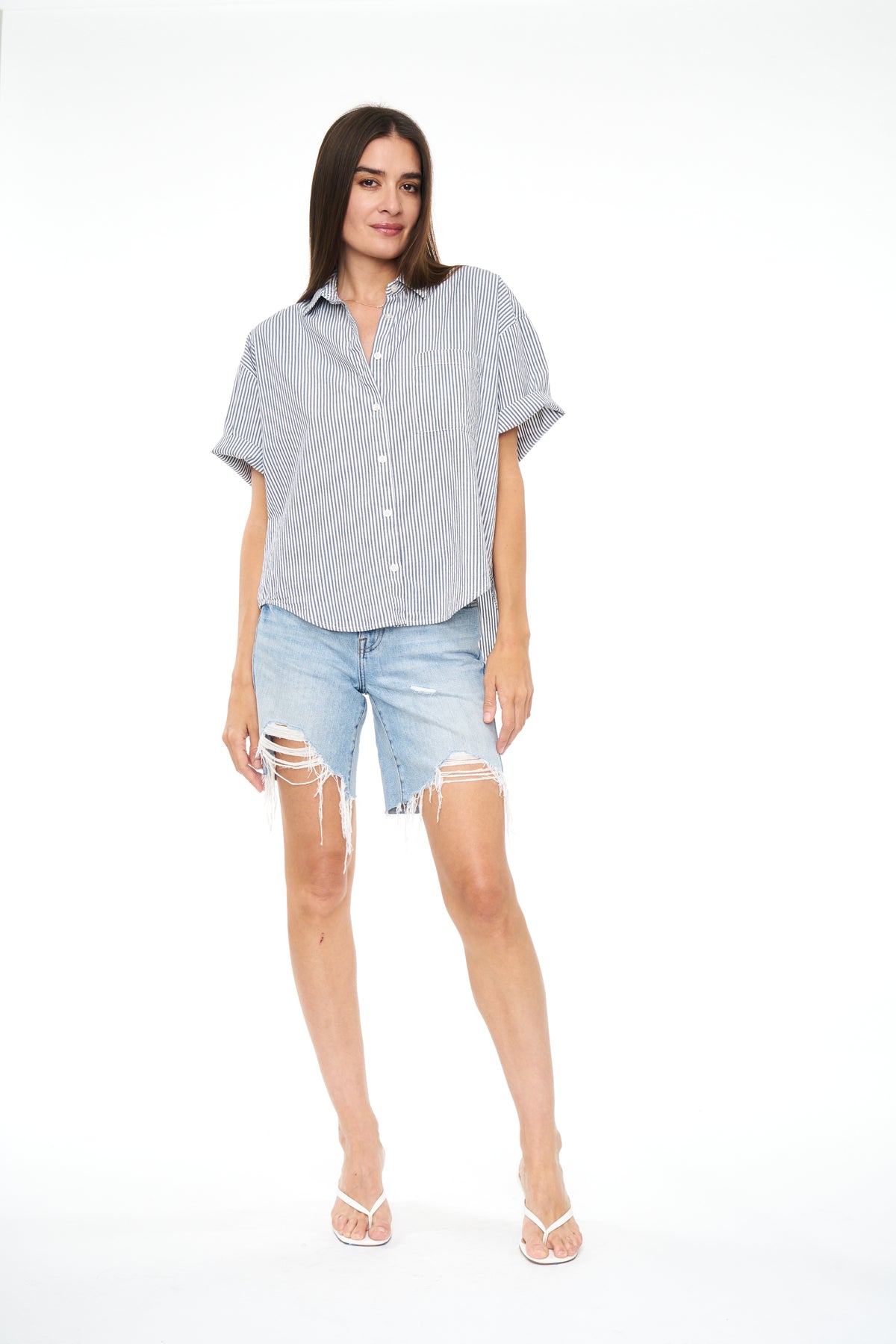 Cam Short Sleeve Button Down Shirt - Sea Stripe