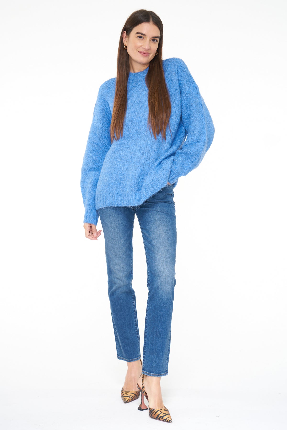 Carlen Mock Neck Sweater - Campanula Blue