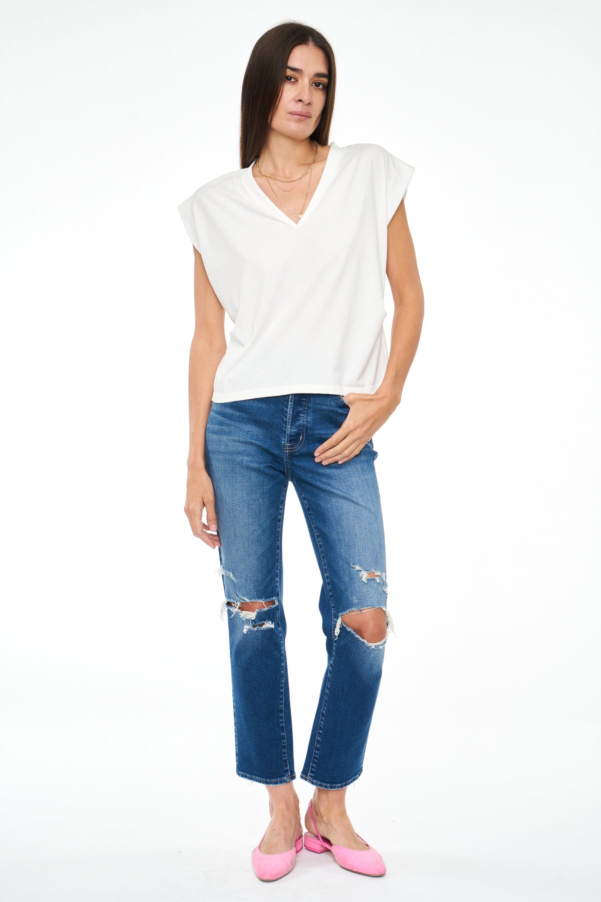 Carson V-Neck Muscle Tee - Le Blanc