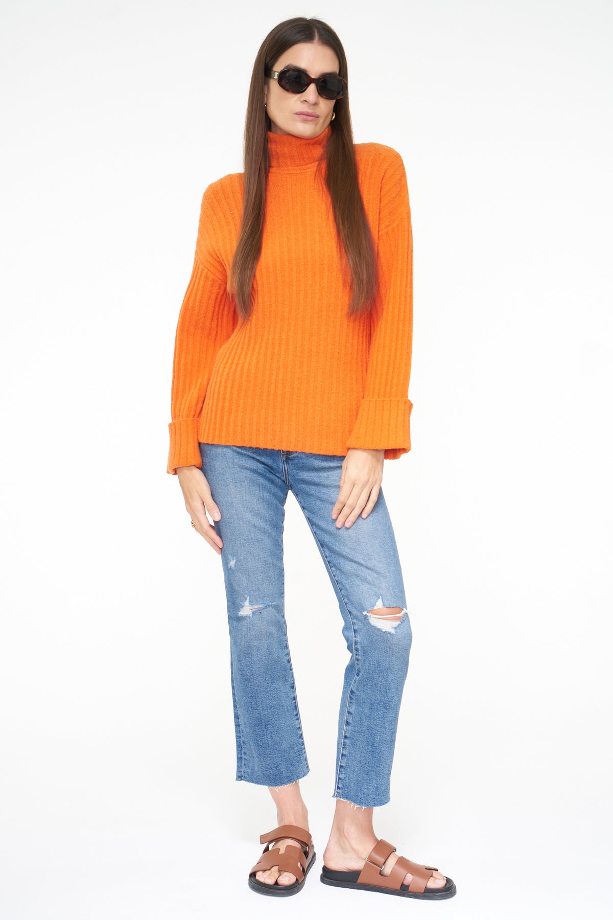 Dallas Relaxed Turtle Neck Sweater - Burnt Orange